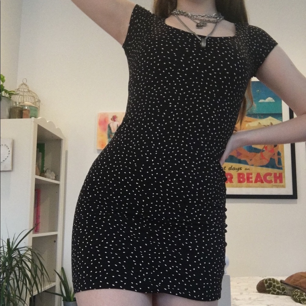 Sold Black And White Polka Dit Body-con Dress